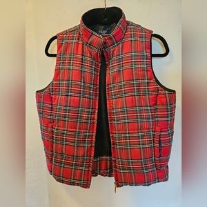 Chaps red plaid puffer vest